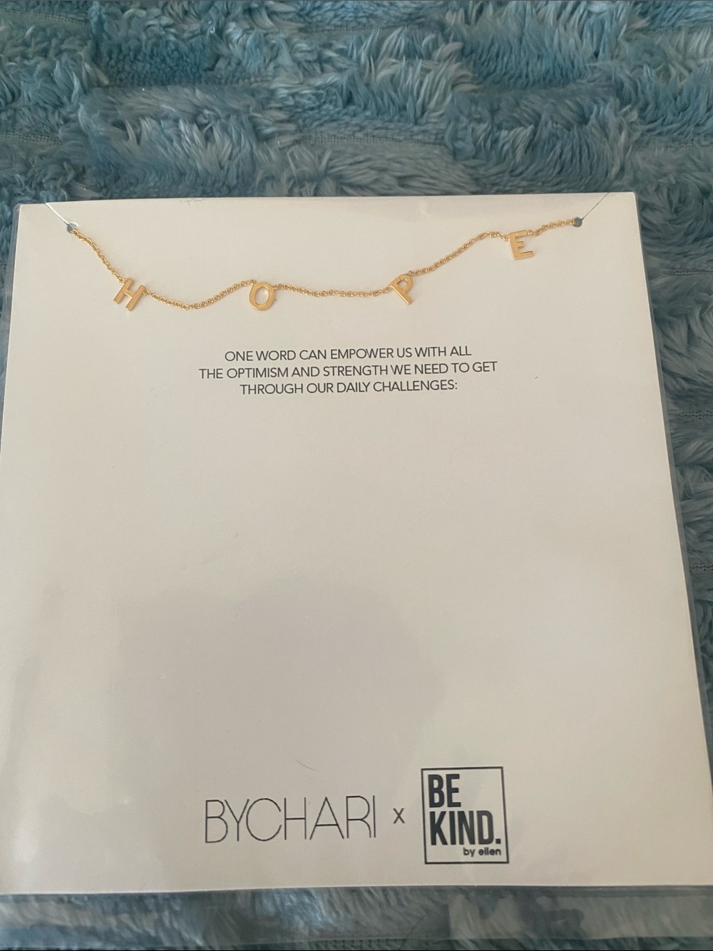 BYCHARI Gold 'HOPE' Letter Necklace on Delicate Chain Be Kind by Ellen